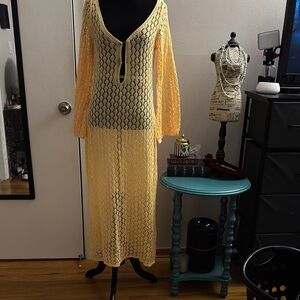 Yellow Crochet Maxi Dress Coverup